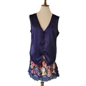 Vintage Honors‎ Navy Blue Satin Sheer Back Vest